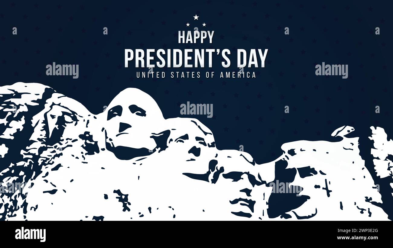 President`s Day Hintergrund Design Vektor Illustration Rushmore USA Präsidenten mit Text und Sternen Stock Vektor